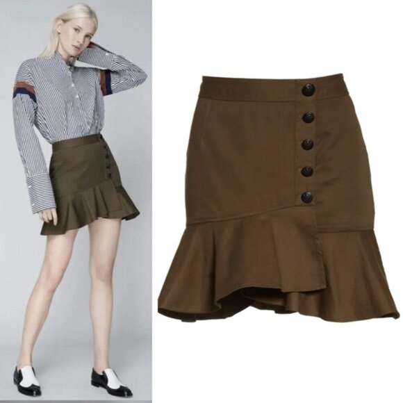 VERONICA BEARD Claremont Canvas Ruffled Mini Skirt Size 4 Army Olive Green $297 - Picture 2 of 16